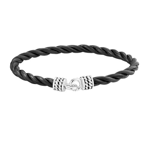 CAÏ Armband »925/- Sterling Silber rhodiniert Lederband 19cm«