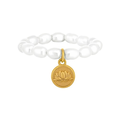 CAÏ Fingerring »Perlen 925 Silber Münze vergoldet Lotusblüte«
