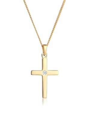 Elli DIAMONDS Collierkettchen »Kreuz Diamant Konfirmation Kommunion 585 Gelbgold«