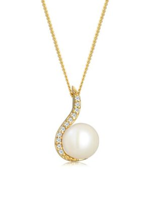 Elli DIAMONDS Perlenkette »Klassisch Perle Diamant (0.055 ct.) 585 Gelbgold«