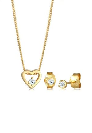 Elli DIAMONDS Schmuckset »Herz Liebe Solitär Diamant (0.09ct.) 585 Gelbgold«