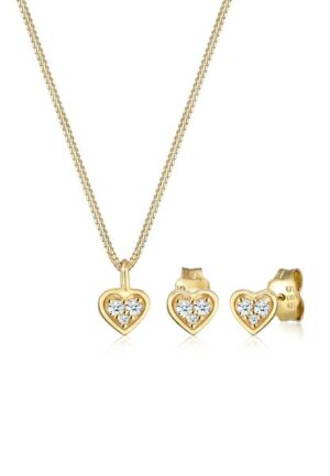 Elli DIAMONDS Schmuckset »Herz Liebe Valentin Diamant (0.105ct) 585 Gelbgold«