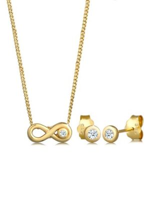 Elli DIAMONDS Schmuckset »Infinity Solitär Diamant (0.075 ct.) 585 Gelbgold«