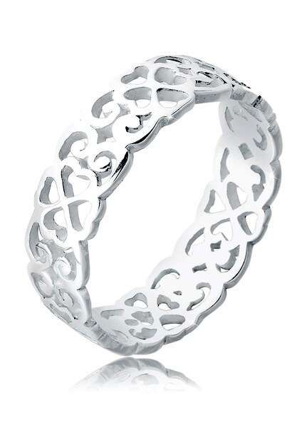 Elli Fingerring »Herz Kleeblatt Ornament Cut Out 925 Silber«