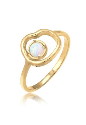 Elli Fingerring »Synthetischer Opal Organic Look Zart 925 Silber«