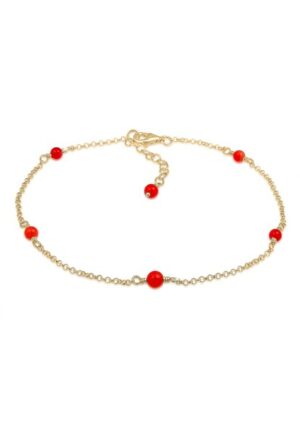 Elli Fußkette »Bunt Rot Koralle Kugeln Trendfarbe 925 Silber«