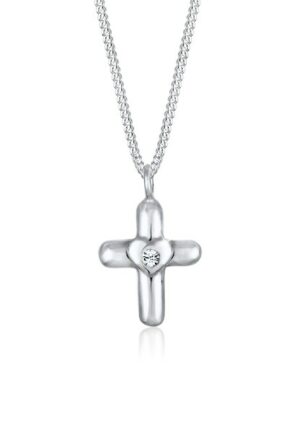 Elli Kette mit Anhänger »Kinder Kreuz Herz Cute Kristalle Silber«