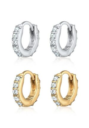 Elli Ohrring-Set »Creolen 2er Set Kristalle 925 Silber«