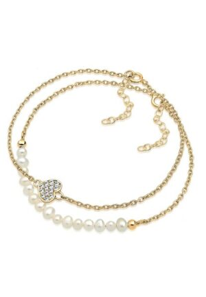 Elli Perlenarmband Set »Herz Layer Kristalle Cute 925 Silber«