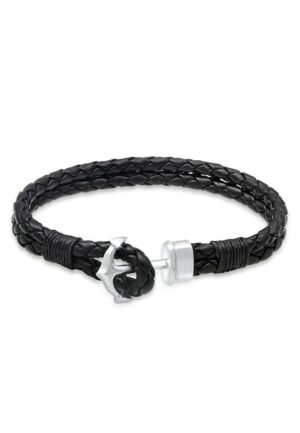 Kuzzoi Armband »Herren Basic Anker Echtleder Geflochten 925 Silber«