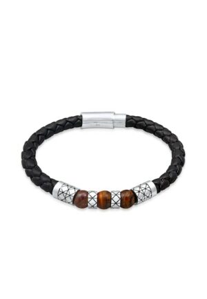 Kuzzoi Armband »Herren Leder Bead Magnet-Verschluß 925er Silber«