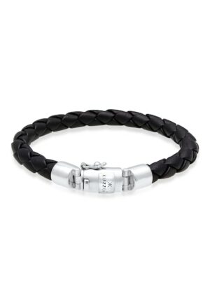 Kuzzoi Armband »Herren Lederarmband Kastenverschluss 925 Silber«