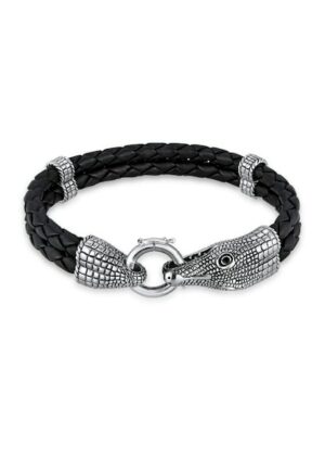 Kuzzoi Armband »Herren Lederarmband Krokodil 925 Sterling Silber«
