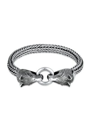 Kuzzoi Armband »Herren Wolfskopf Ringverschluss Rund 925 Silber«