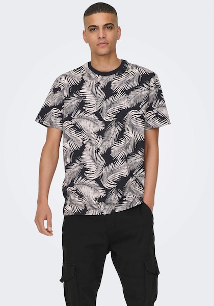 ONLY & SONS Rundhalsshirt »ONSPERRY LIFE REG LEAF AOP SS TEE«