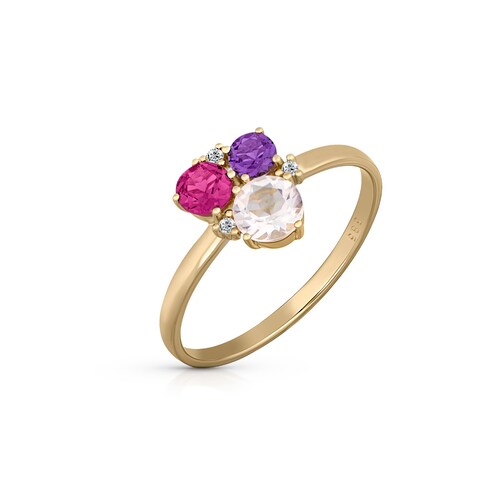 Orolino Fingerring »585 Gold Rosaquartz Amethyst Rhodolith Brillant«