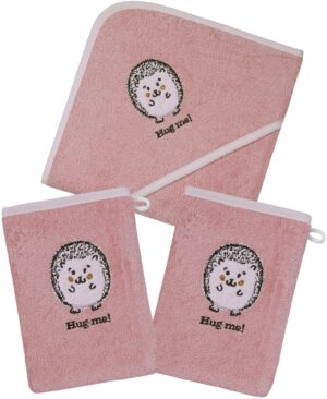 Wörner Handtuch Set »Igel rosa Kapuzenbadetuch mit 2 Waschhandschuhen«