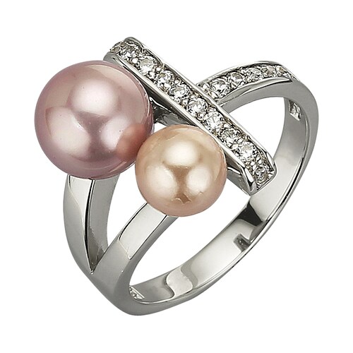 Zeeme Fingerring »925/- Sterling Silber Muschelkernperle Zirkonia weiß«