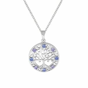 Zeeme Kette mit Anhänger »925/- Sterling Silber rhodiniert Baum Zirkonia blau lila«