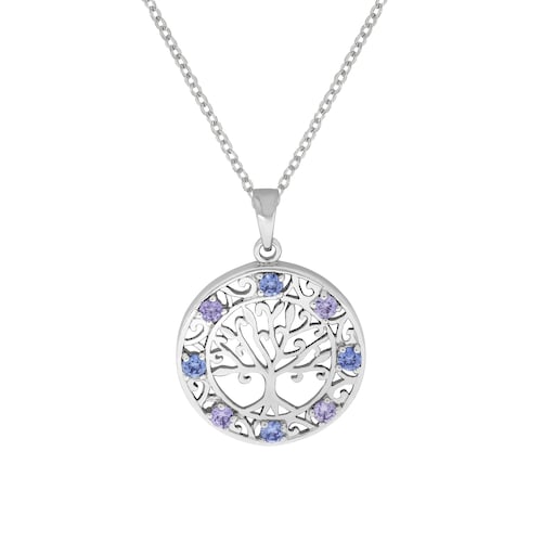 Zeeme Kette mit Anhänger »925/- Sterling Silber rhodiniert Baum Zirkonia blau lila«